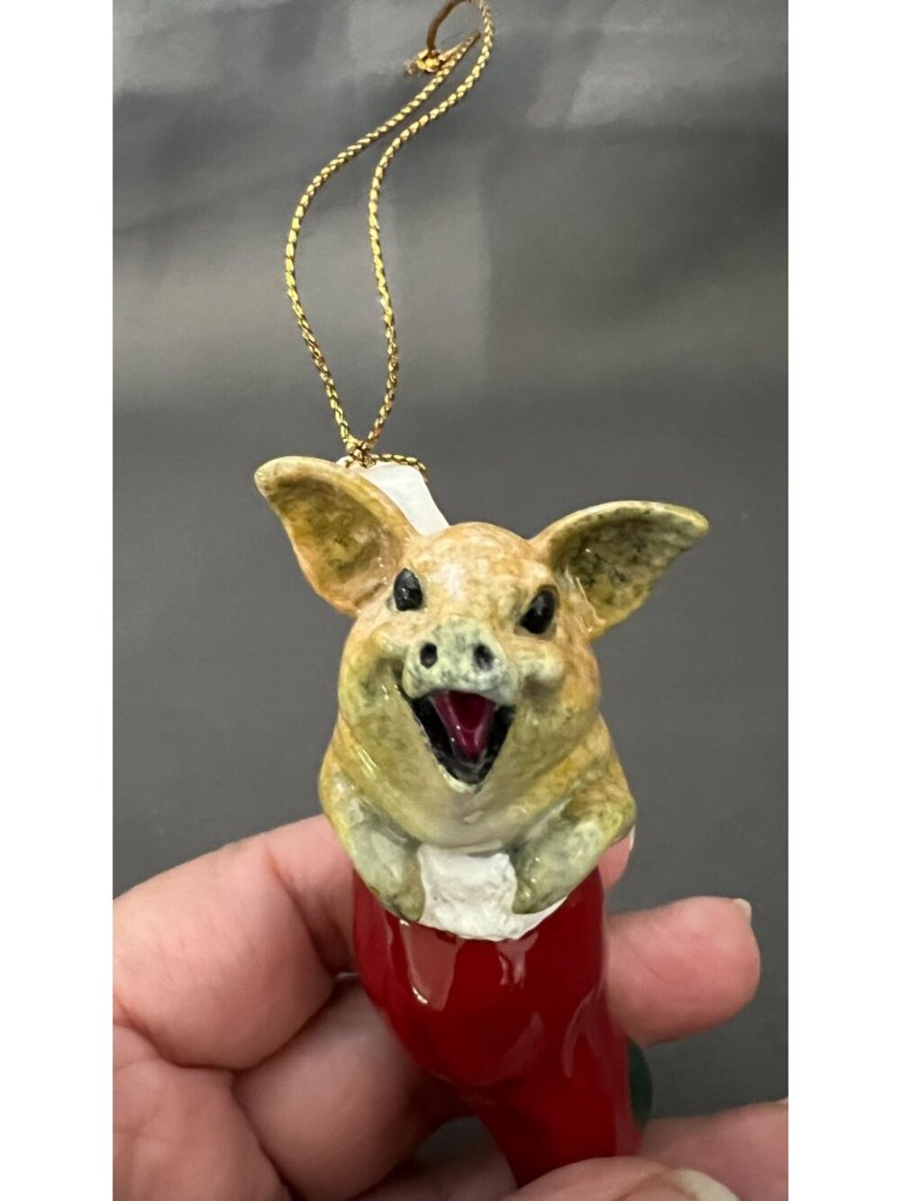 Pig In Stocking Ceramic Ornament By Kittys Critters Holiday Décor